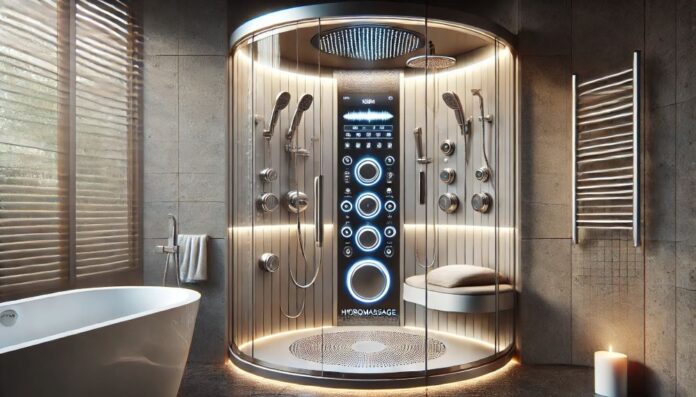 kabina prysznicowa półokrągła z hydromasażem i radiem